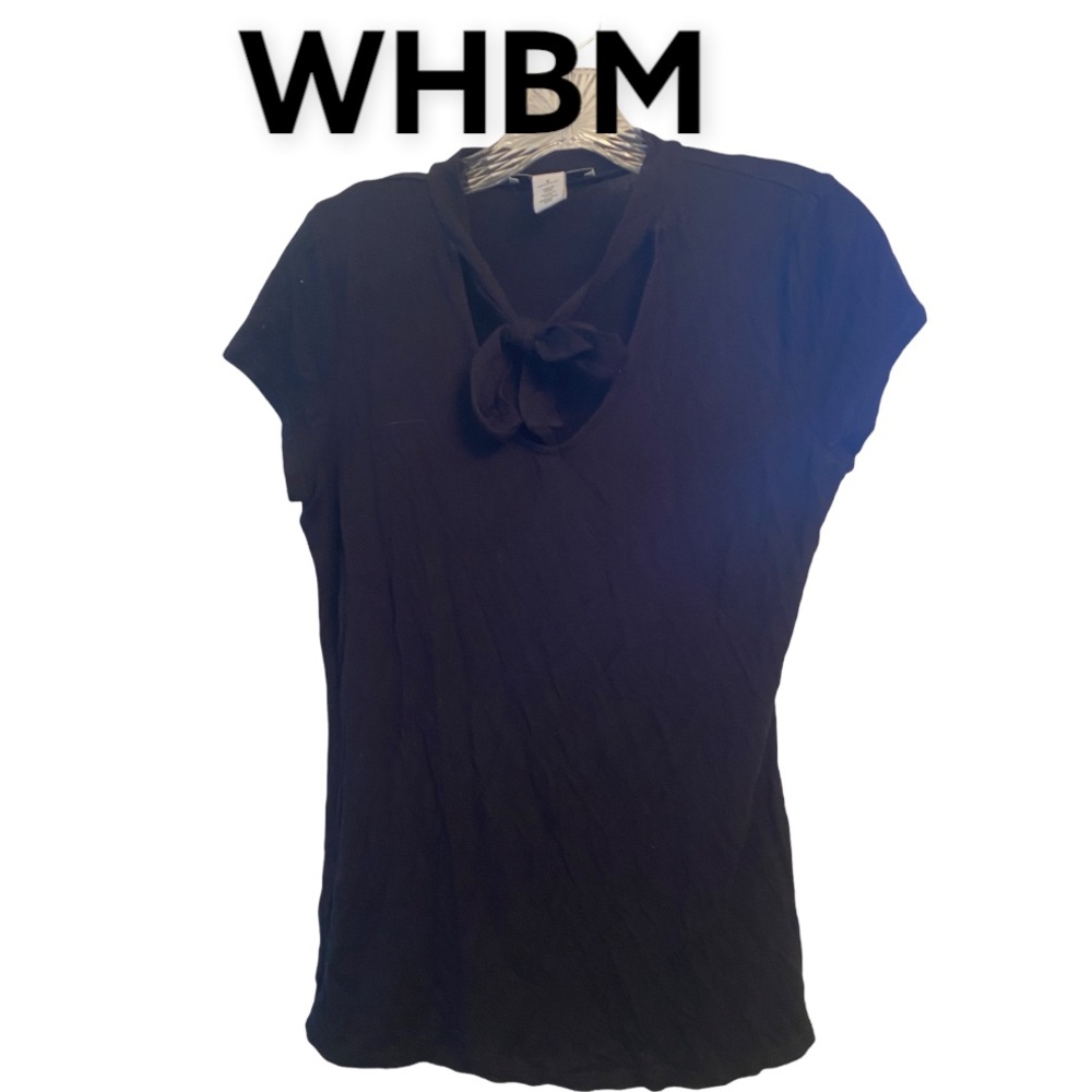 White House Black Market Black Tie Neck Cap sleeve Pullover Blouse S